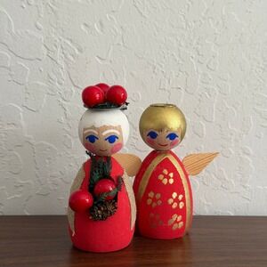 Vintage Scandinavian Folk Art Candle Holders Wooden Handpainted Sweden